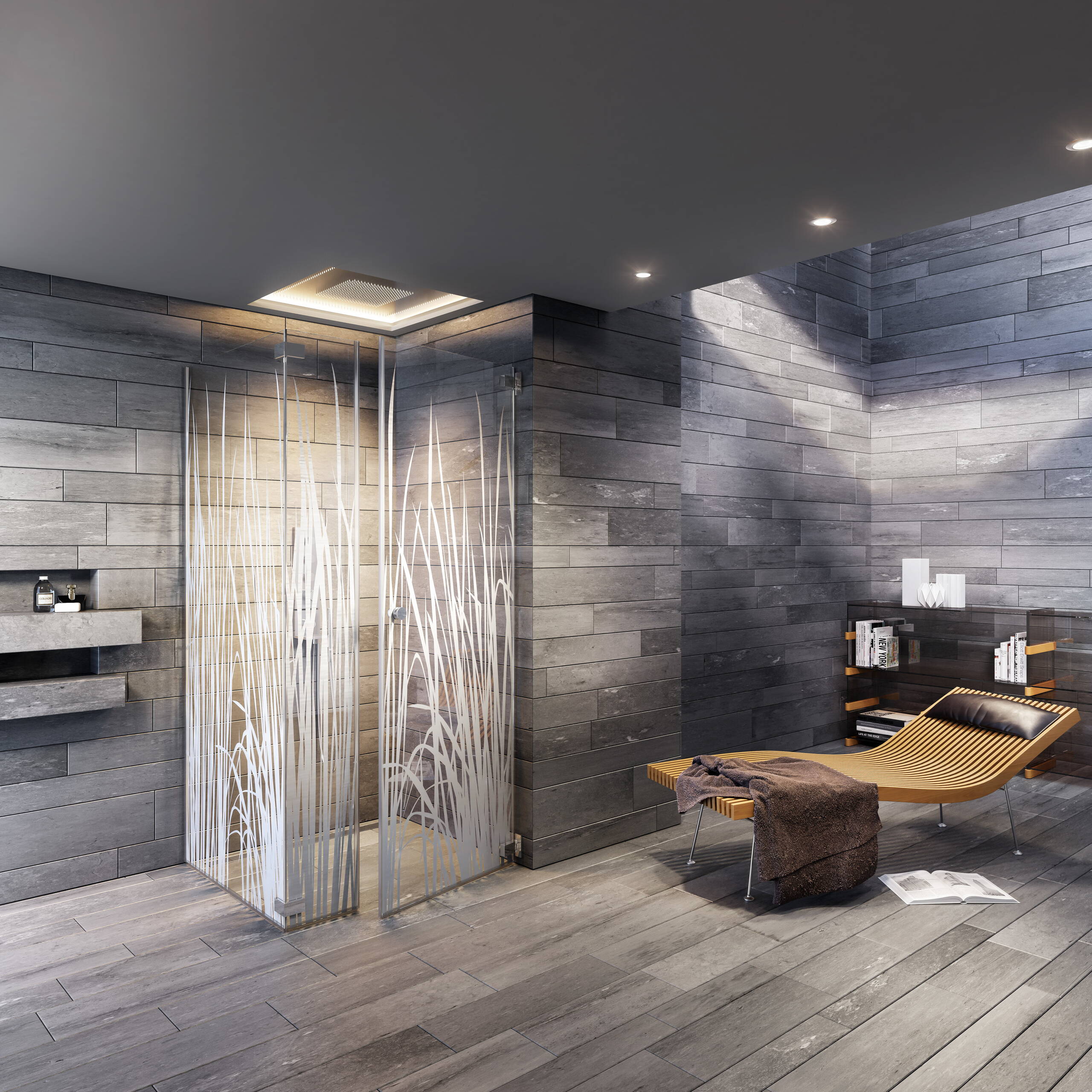 Swissdouche Glas Trösch grauer Schiefer, Produktvisualisierungen, Raumvisualisierungen, 3D Rendering, Raumbilder, Innenvisualisierung