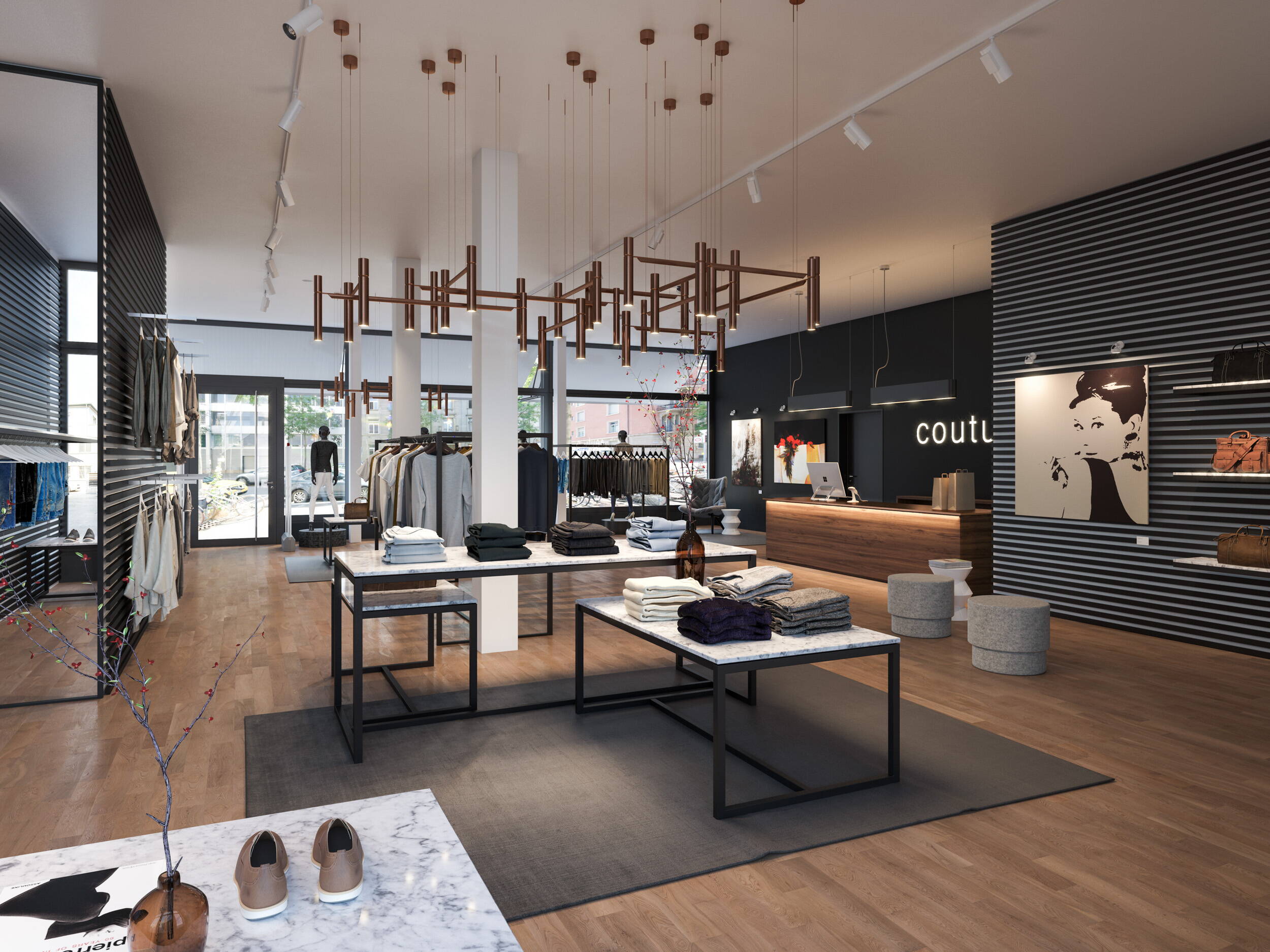 Innenvisualisierung, Gewerbe, Shop, Boutique, Architekturvisualisierungen, Immobilienvisualisierungen