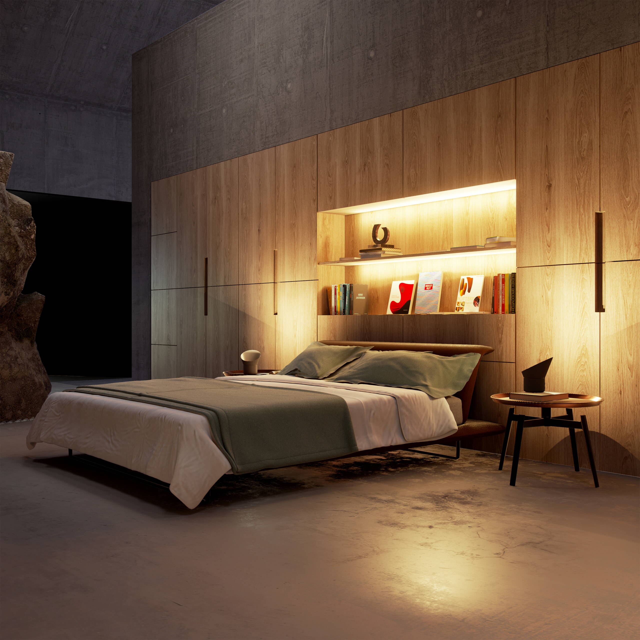Solid Rock, VR, Virtual Reality, interaktives Handeln, Materialwechsel, Architektur, interaktive Raumbesichtigung, virtueller Rundgang, virtuelle Innenarchitektur, VR Rundgang, Schlafzimmer