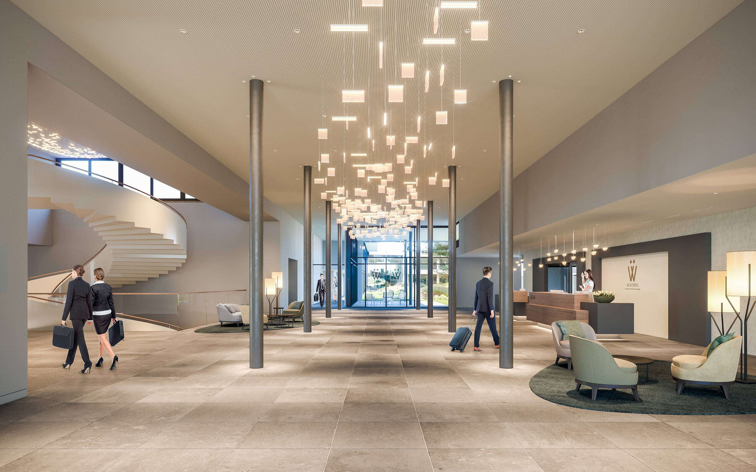 Architekturvisualisierung UBS Wolfsberg Innenvisualisierung Empfangshalle