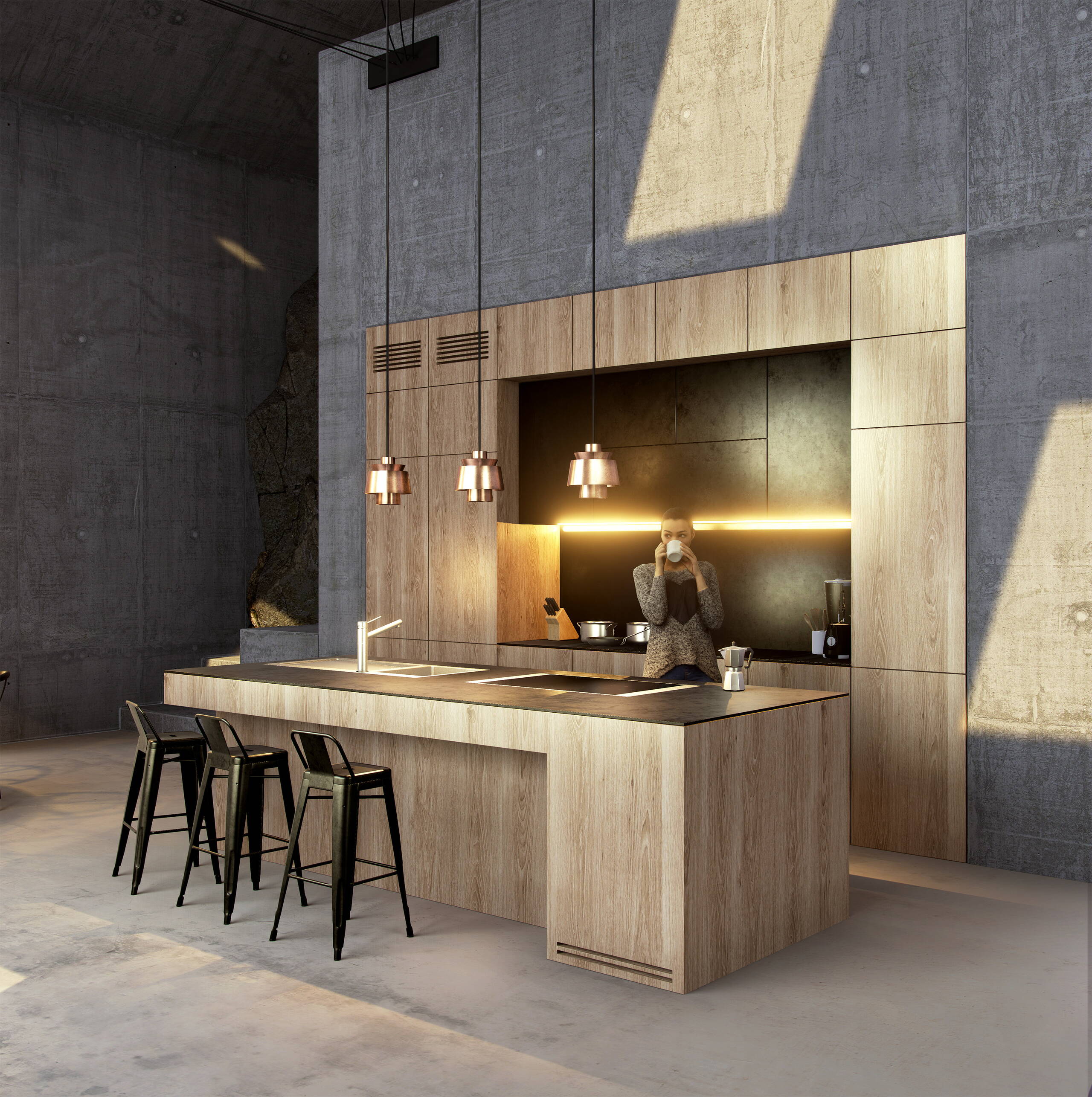 Solid Rock, VR, Virtual Reality, interaktives Handeln, Materialwechsel, Architektur, interaktive Raumbesichtigung, virtueller Rundgang, virtuelle Innenarchitektur, VR Rundgang, Küche