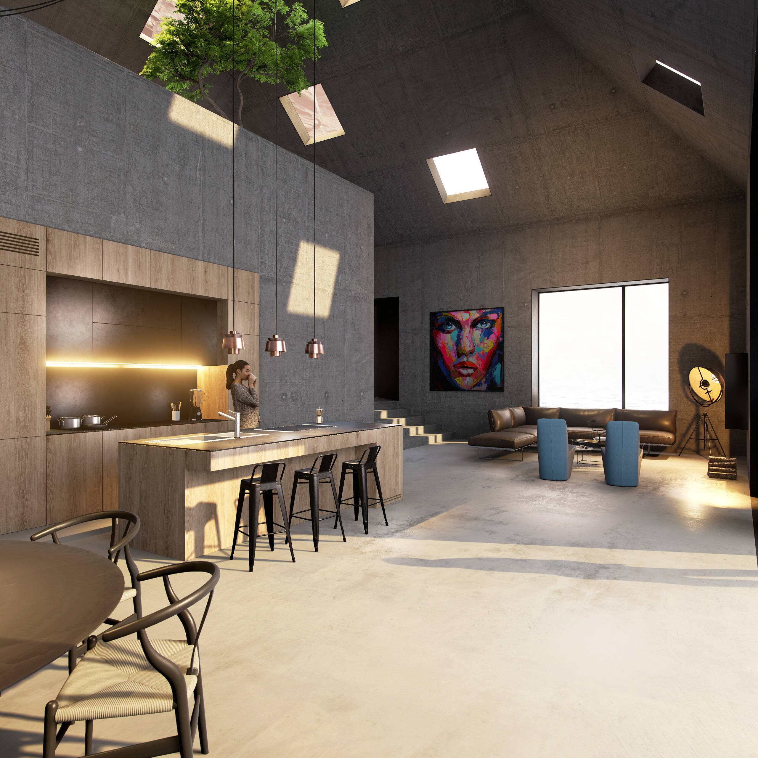 Solid Rock, VR, Virtual Reality, interaktives Handeln, Materialwechsel, Architektur, interaktive Raumbesichtigung, virtueller Rundgang, virtuelle Innenarchitektur, VR Rundgang, Wohnbereich, Küche