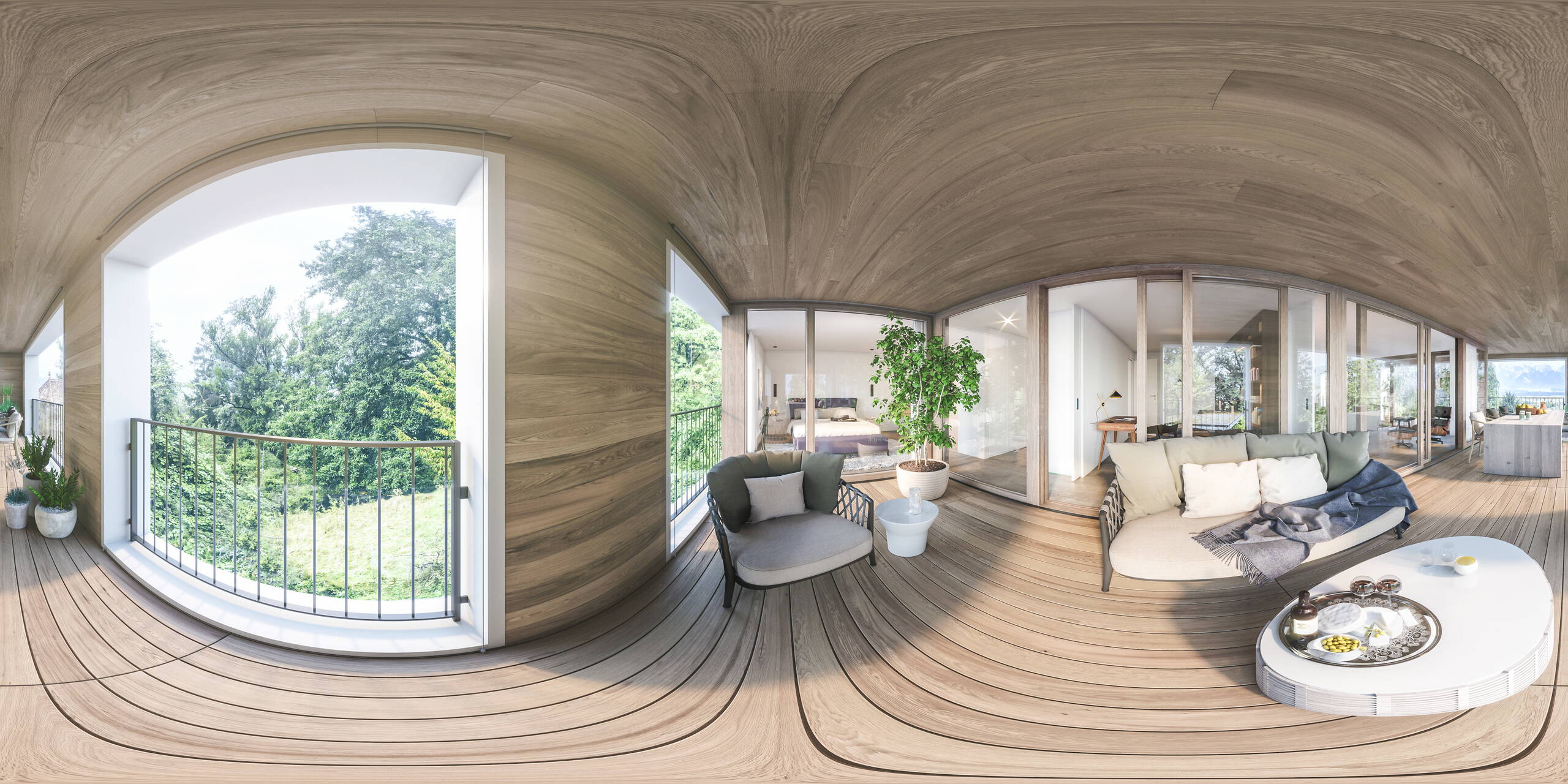 360° Panorama, Terrasse, Panoramatour, Aussenbereich, Schönegg Thun, Aussenvisualisierung, Architekturvisualisierung, 3D Rendering