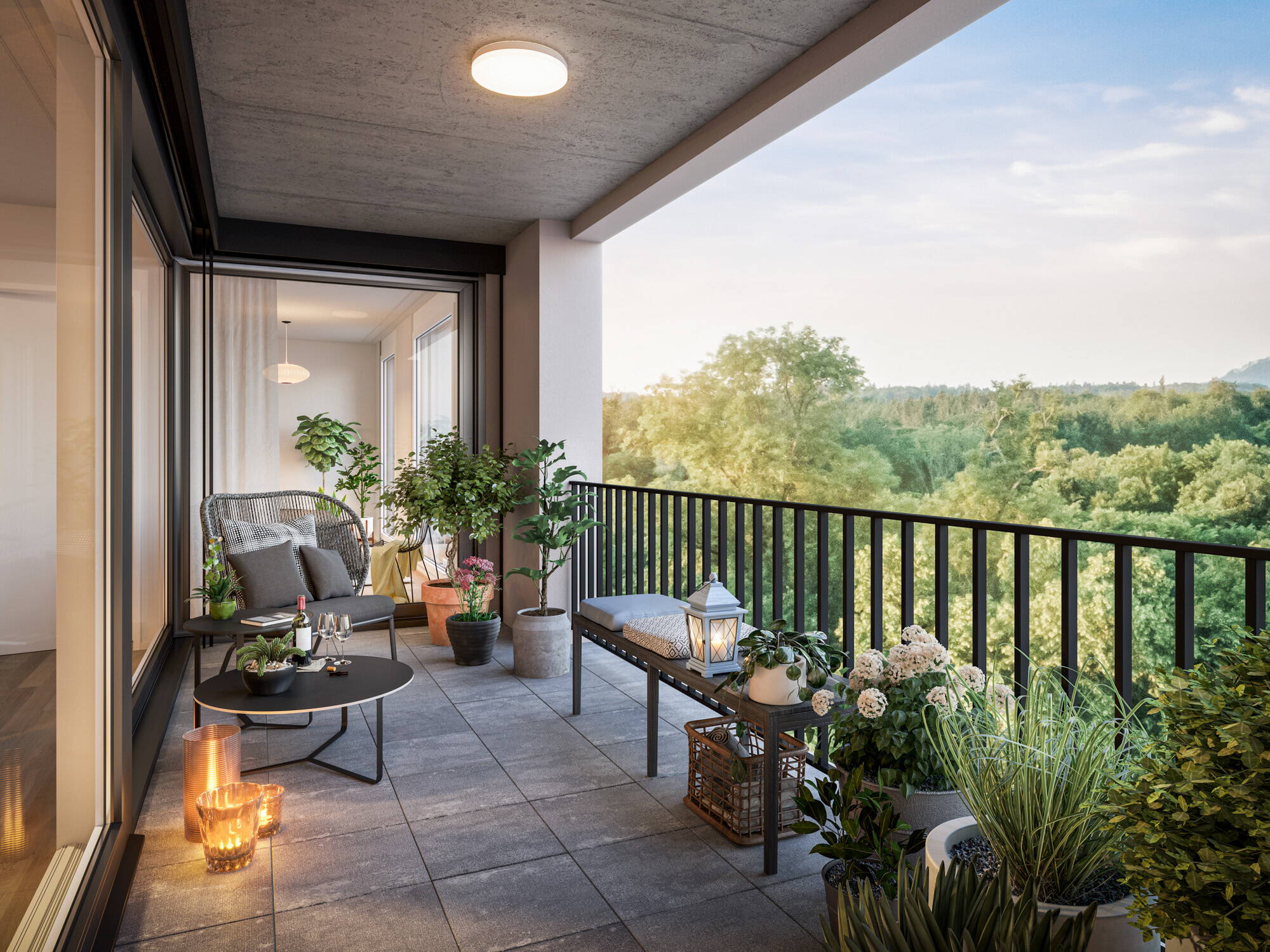 Loggia, cozy, Architektur, Visualisierung, 3D Rendering, Architekturvisualisierungen, Aussenvisualisierung, Immobilienvisualisierungen