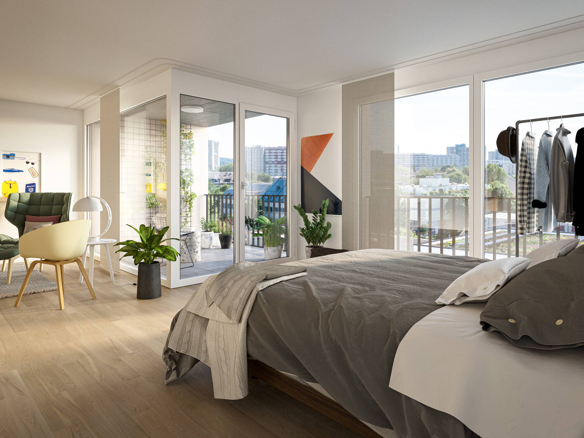 Schlafzimmer, Architektur, Visualisierung, 3D Rendering, Architekturvisualisierungen, Innenvisualisierung, Immobilienvisualisierungen