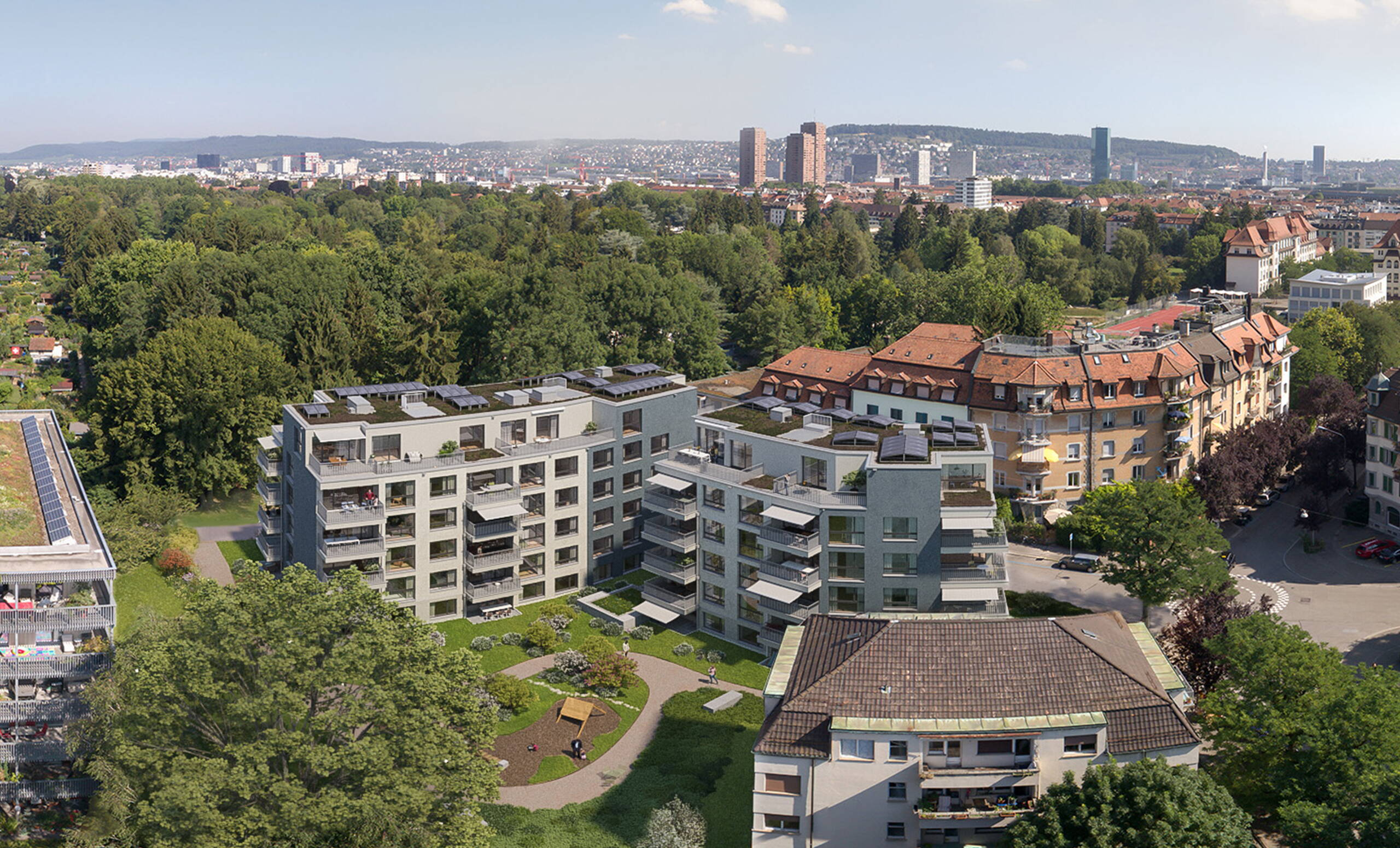 Sihlfeld MotionPano Vogelperspektive, Architekturvisualisierungen, Aussenvisualisierung, 360° Panorama, Panoramatour