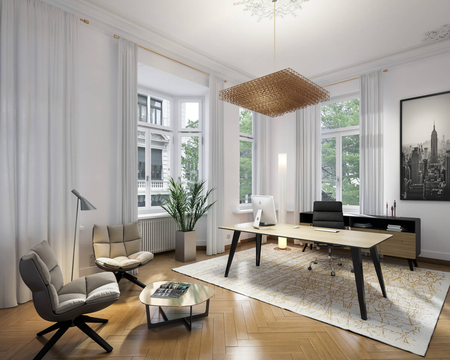 visualisierung, 3d, innenbereich, zürich, büro