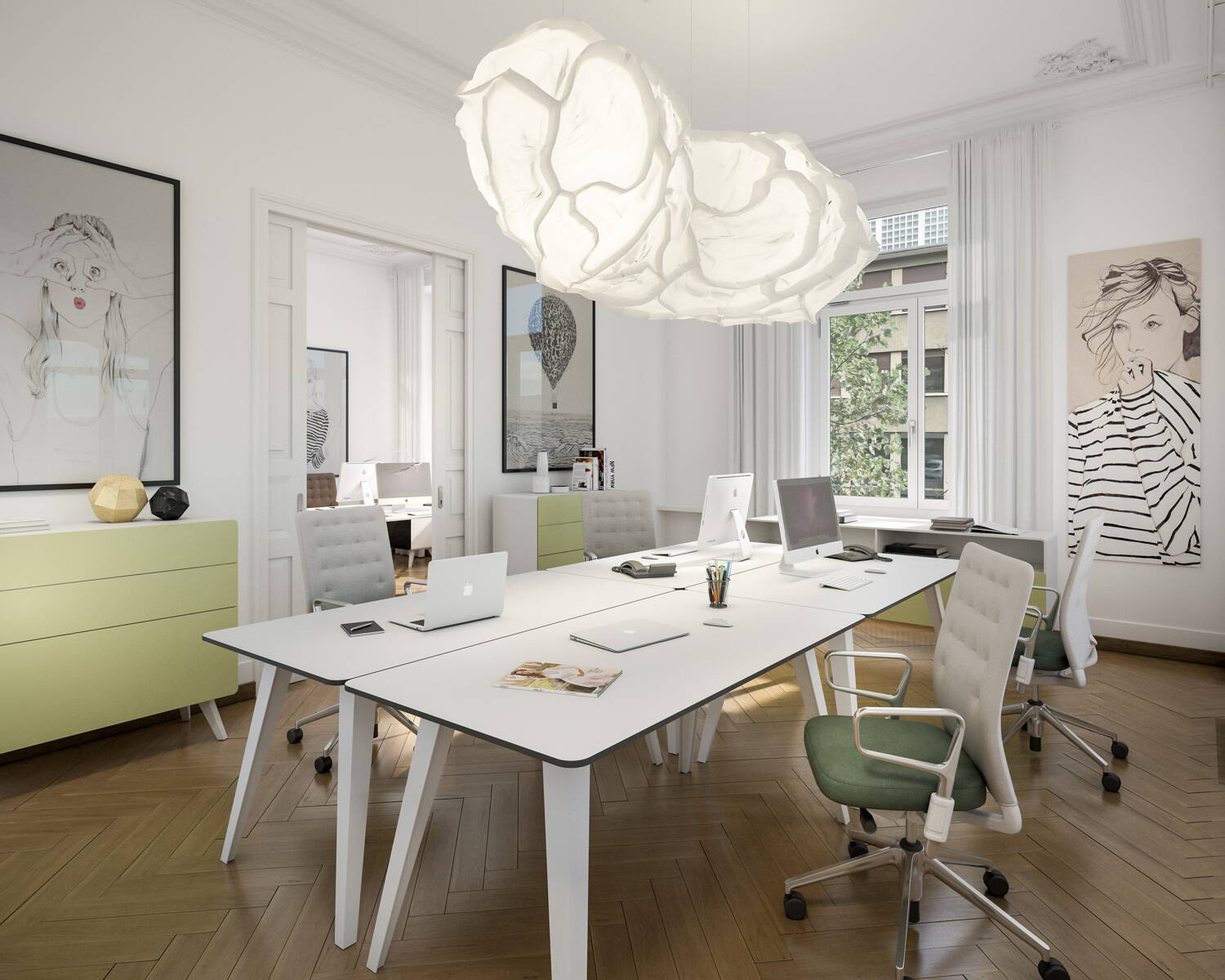 visualisierung, 3d, innenbereich, zürich, büro, team