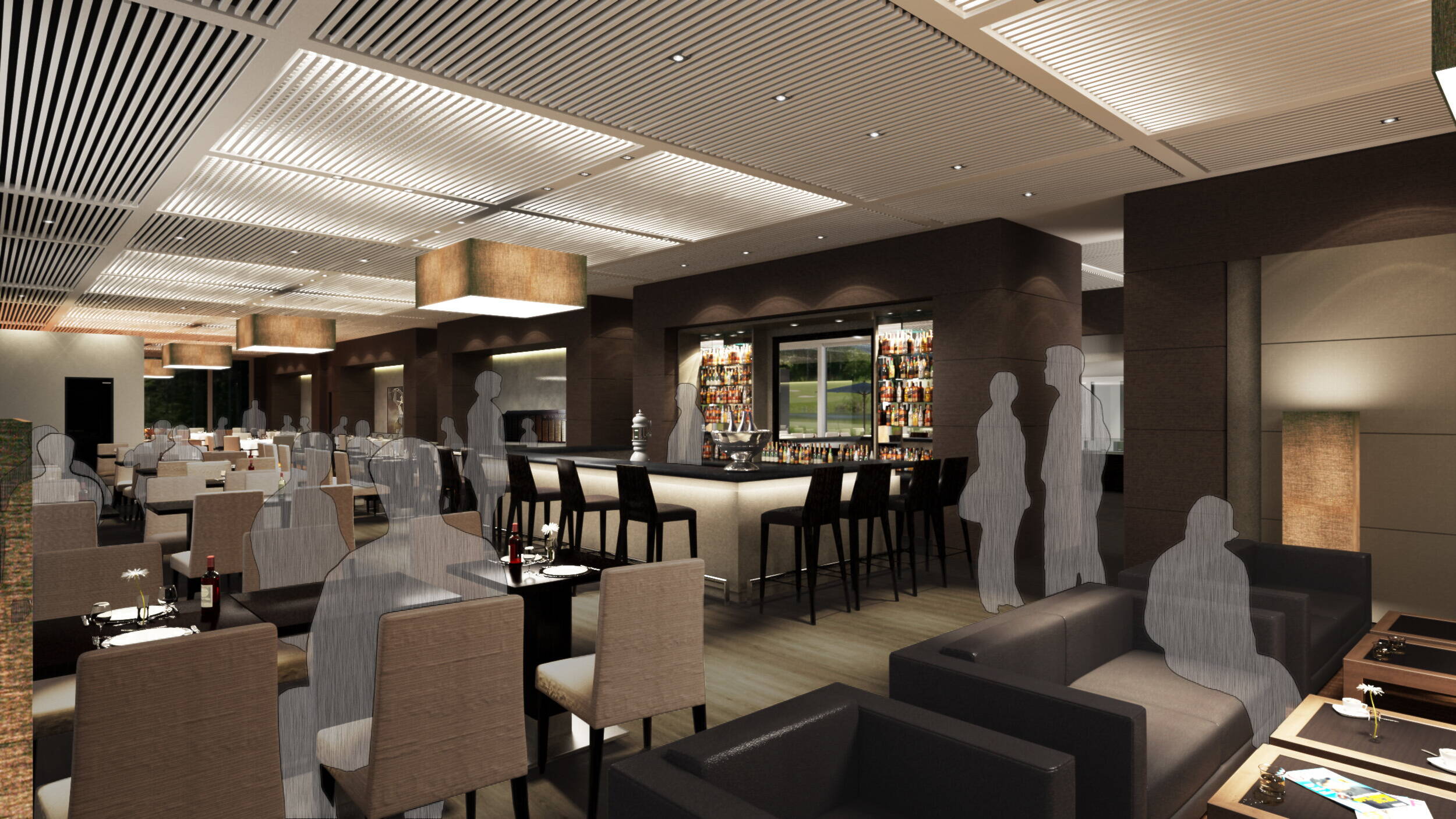 Golfclub Breitenloo, Lounge, Architekturvisualisierung, Golfclub Nürensdorf, Innenvisualisierung, 3D Rendering, Raumbilder