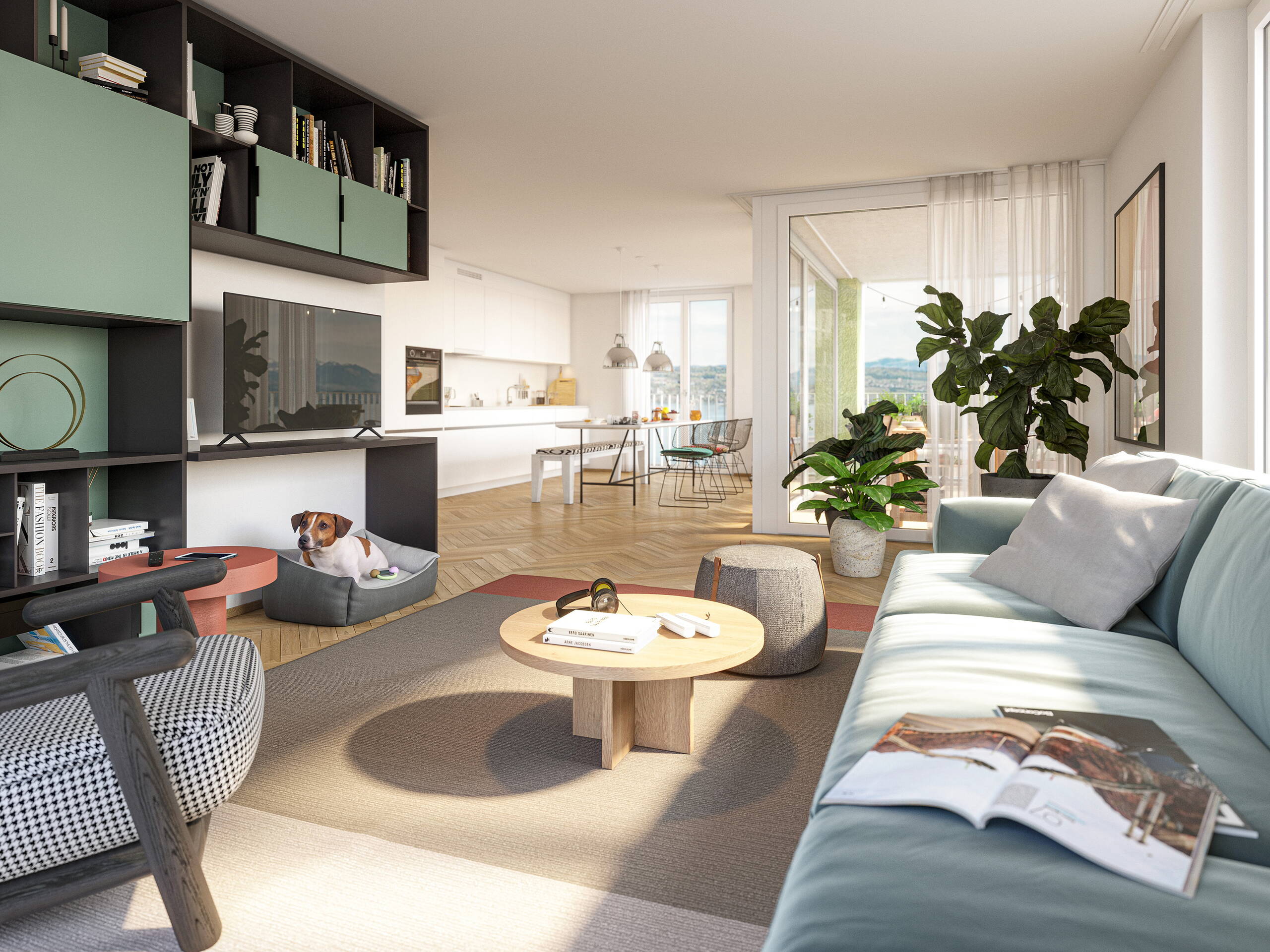 Hangenmoos Wohnzimmer, Immobilienvisualisierungen, Virtuelle Innenarchitektur