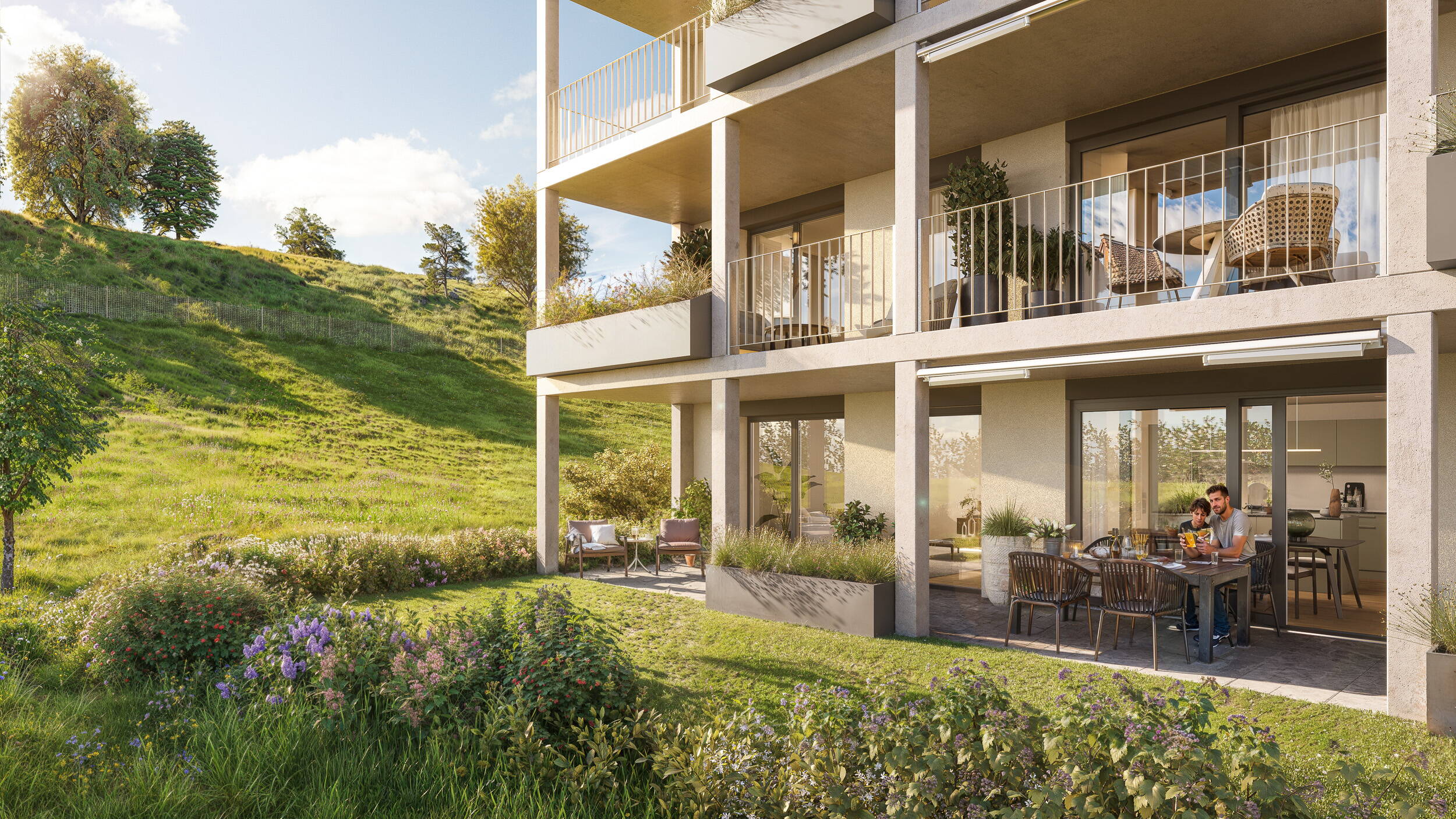 Dorfpark, Riggisberg, MotionPanos, 360° Panoramen, Immobilienvisualisierungen, Architekturvisualisierungen, virtueller Rundgang, RoomFinder, Visualisierung Aussen, Drohnenaufnahmen, Virtuelle Innenarchitektur, Aussen Garten Sitzplatz