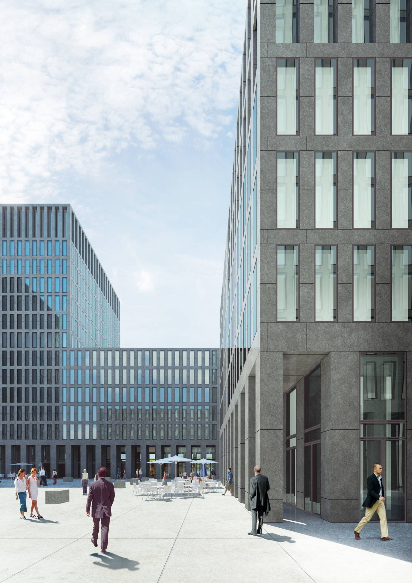 Architekturvisualisierungen, Credit Suisse Tower Örlikon Innenhof, Aussenvisualisierung, 3D Rendering