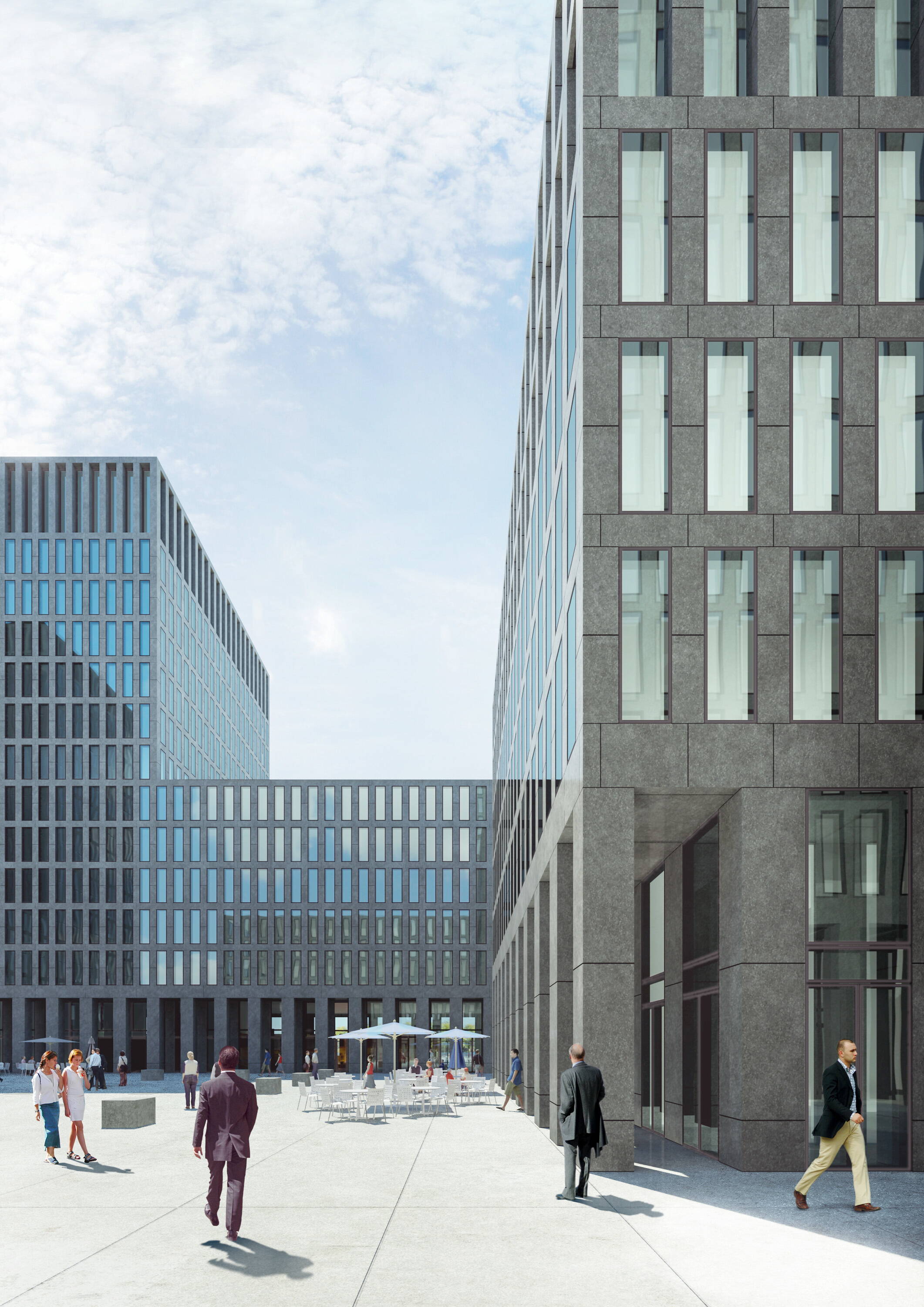 Architekturvisualisierungen, Credit Suisse Tower Örlikon Innenhof, Aussenvisualisierung, 3D Rendering