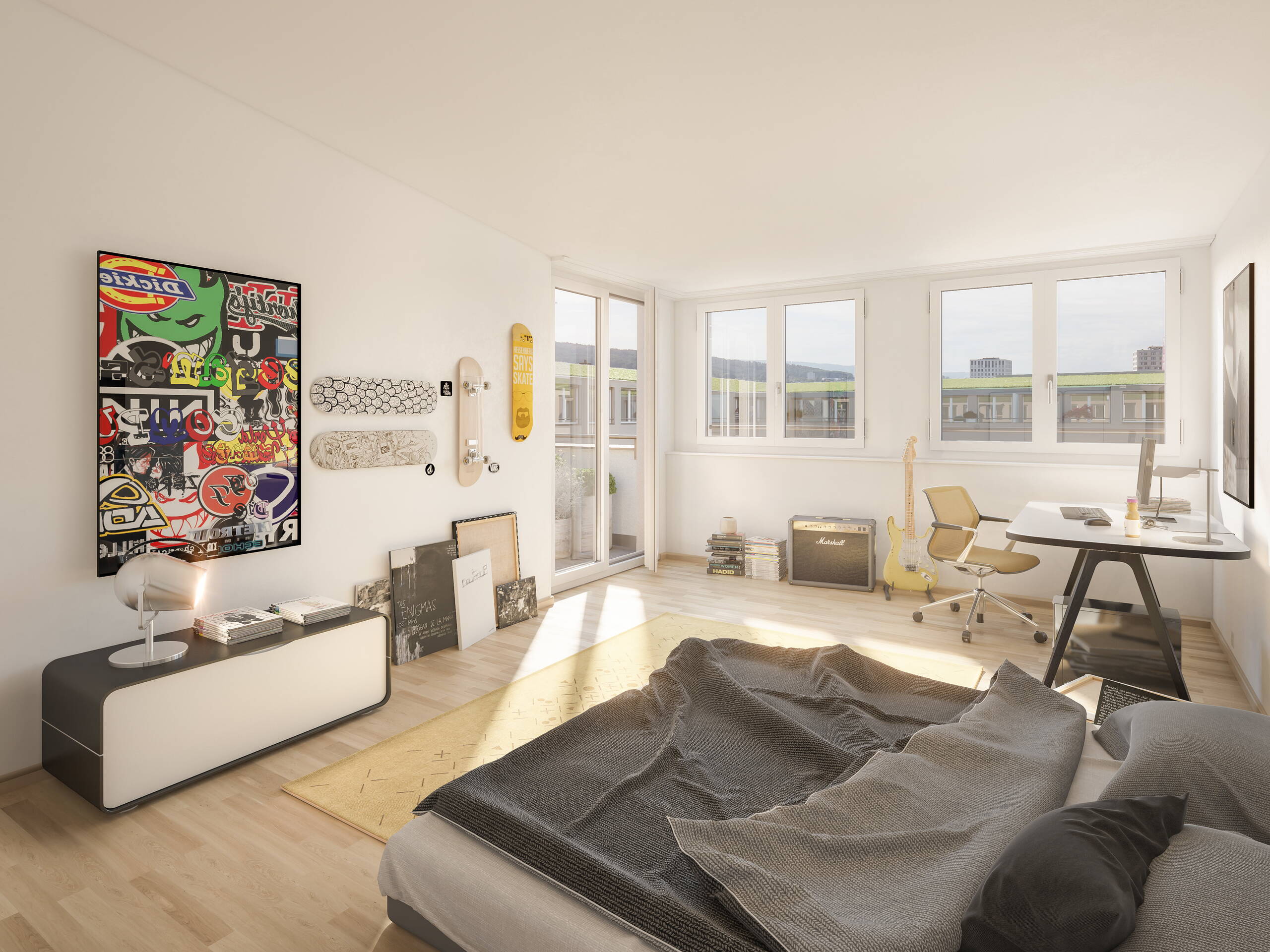 Immobilien Visualisierungen für Livit Projekt Fifty Fifty Wohnzimmer, Architekturvisualisierungen, Innenvisualisierung, 3D Rendering, Raumbilder