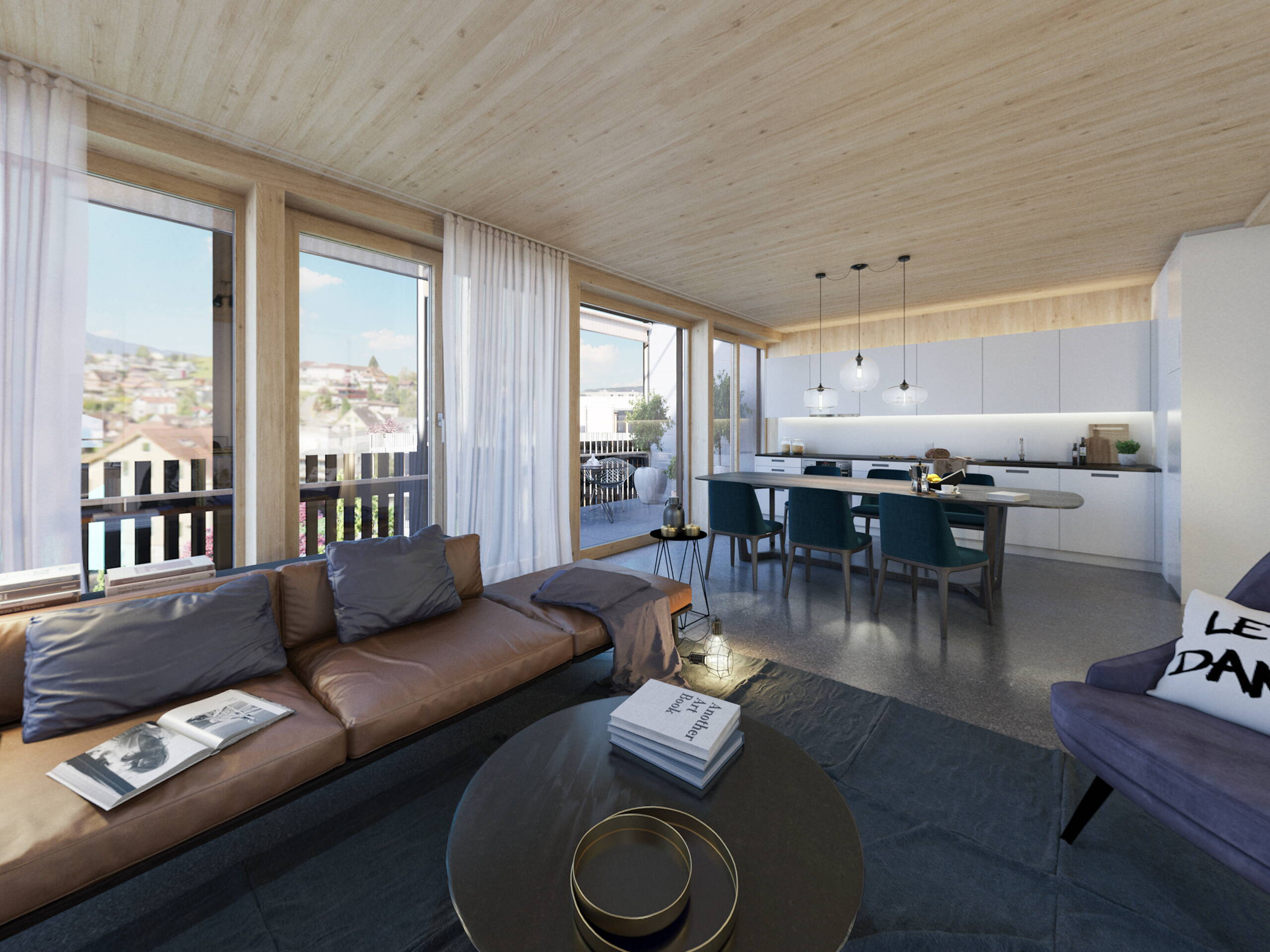 Raumbilder, Innenvisualisierungen, 3D Rendering, Vermarktung, Beratung, Räume, Szenerien, Visualisierungen, Weggishof, Virtuelle Innenarchitektur, Einrichtung, Architekturvisualisierungen, Wohnzimmer mit offener Küche