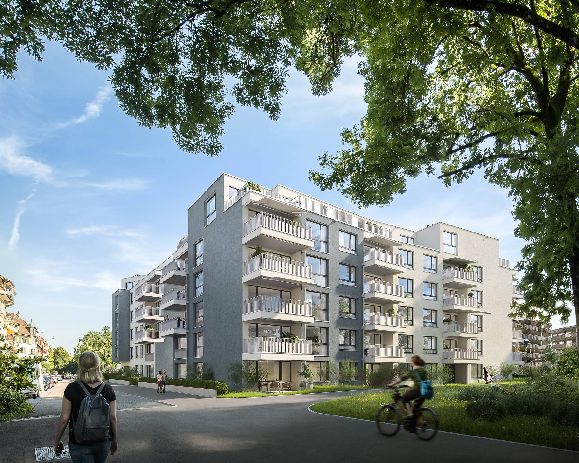 Sihlfeld Zürich Aussenansicht, Strasse, Aussenvisualisierung, MotionPano, Immobilienvisualisierungen, virtueller Rundgang