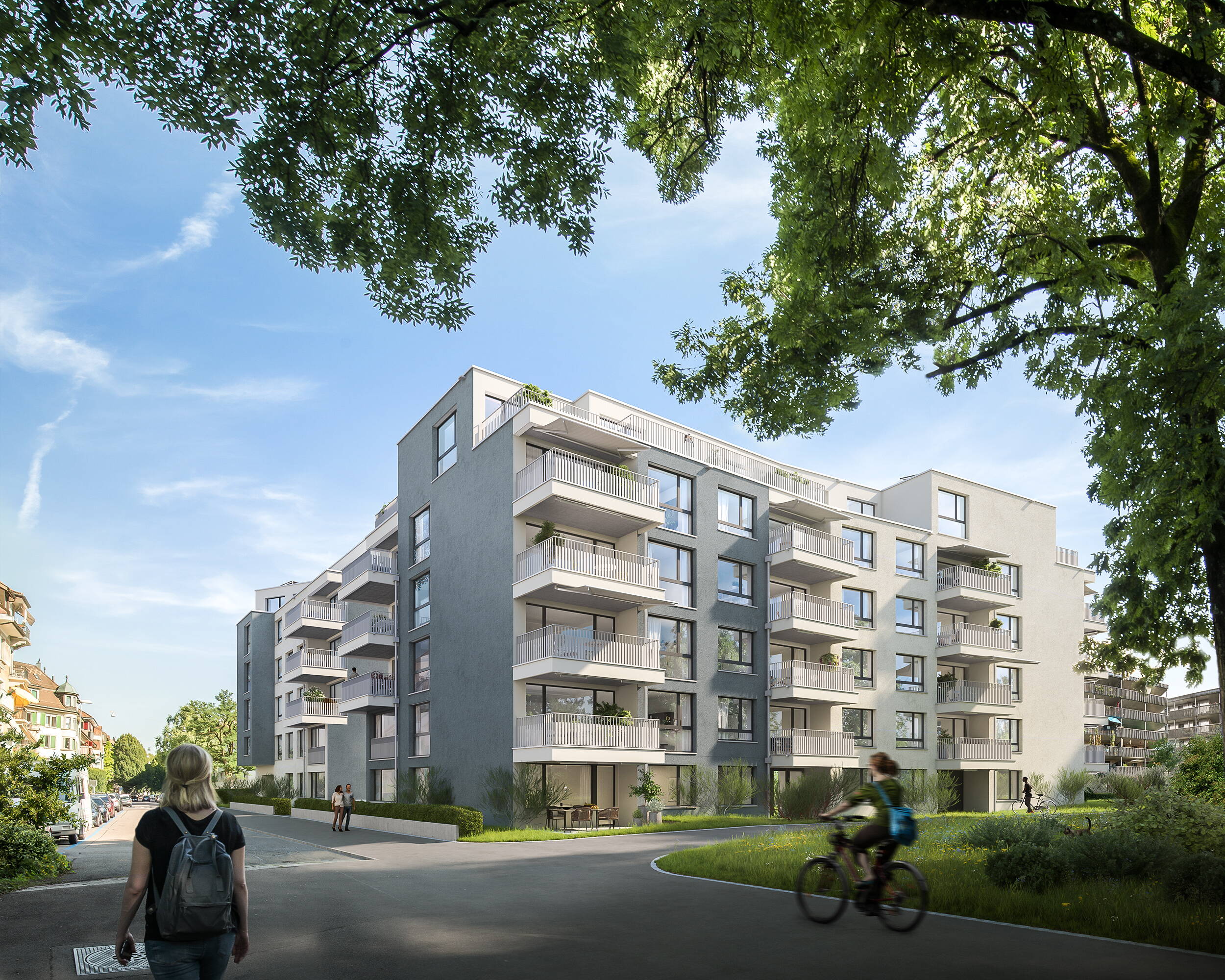 Sihlfeld Zürich Aussenansicht, Strasse, Aussenvisualisierung, MotionPano, Immobilienvisualisierungen, virtueller Rundgang