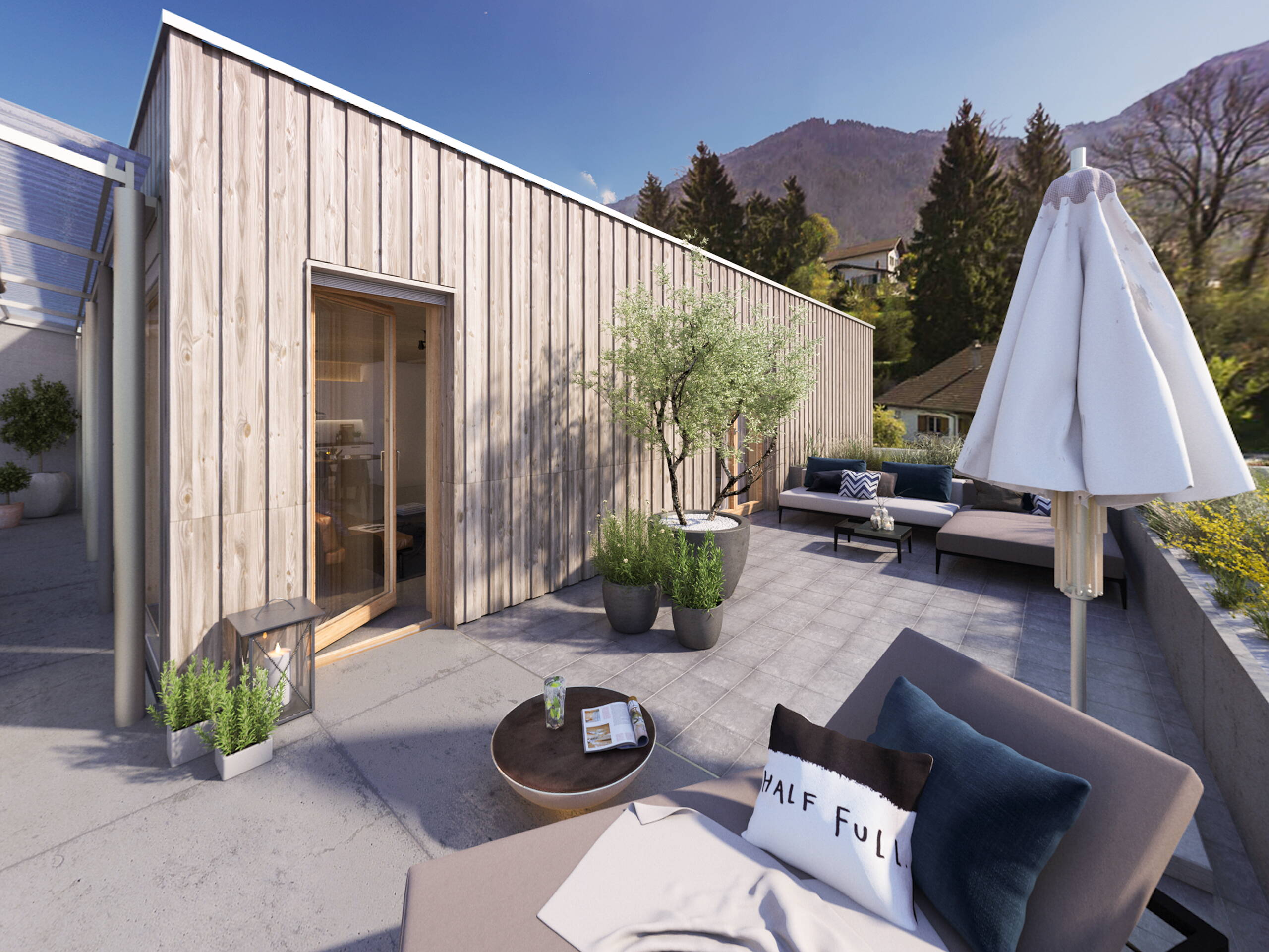 Raumbilder, Innenvisualisierungen, 3D Rendering, Vermarktung, Beratung, Räume, Szenerien, Visualisierungen, Weggishof, Virtuelle Innenarchitektur, Einrichtung, Architekturvisualisierungen, Terrasse